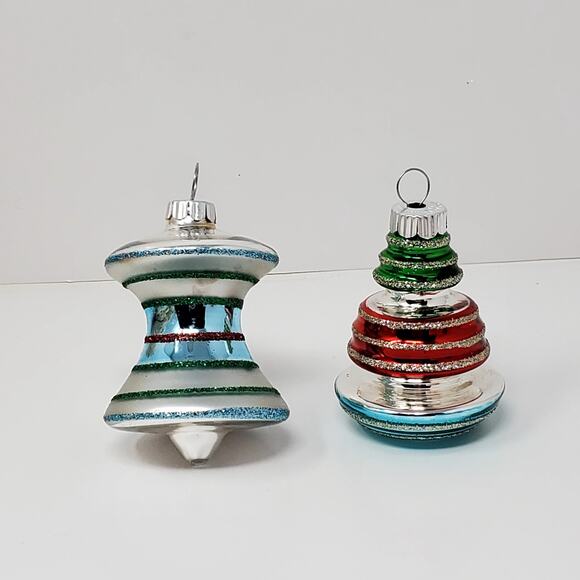 Shiny Brite Christopher Radko Stripe Various Shapes Red Green Ornament Set 2 Exc - Picture 10 of 10